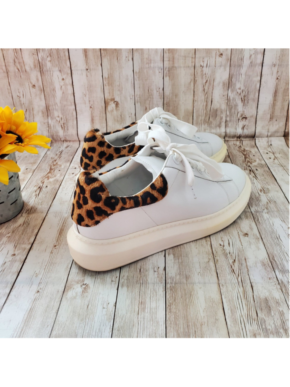 Women's Steven by Steve Madden White Leopard Print Sneakers size 7